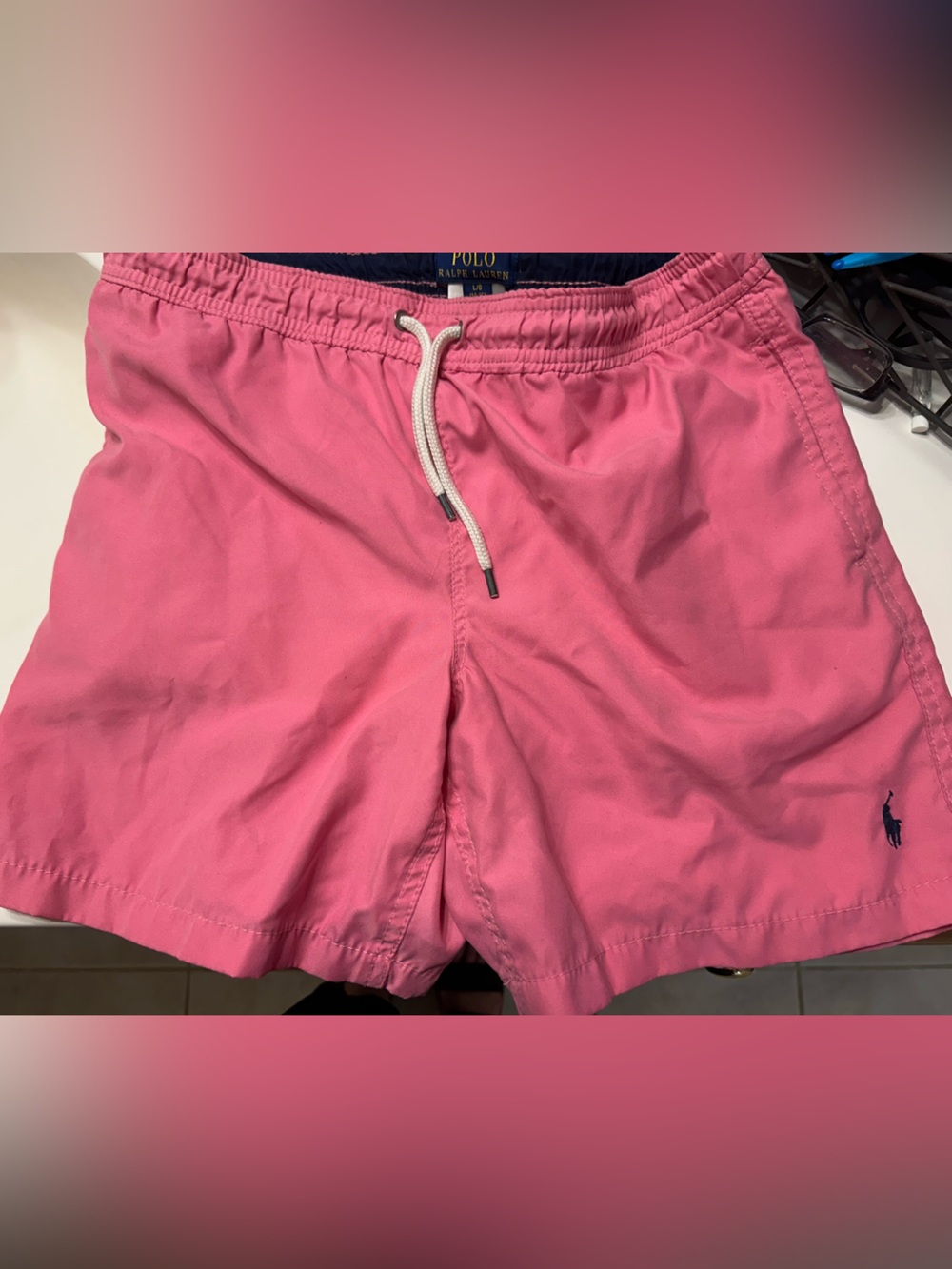 Polo by Ralph Lauren Boy’s Pink Swim Trunks with Drawstring, size large (12-14)